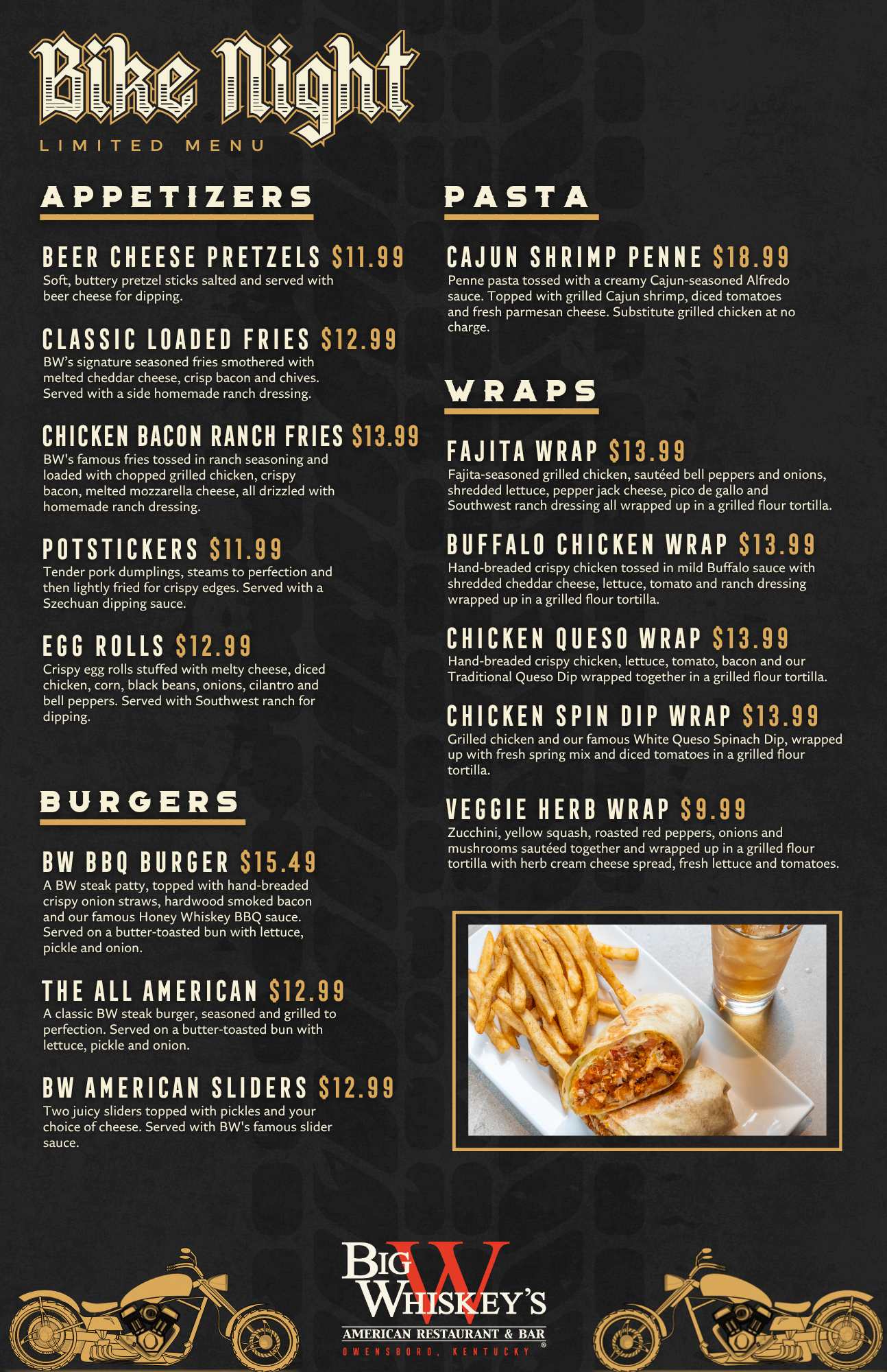Big Whiskey's American Restaurant & Bar, Menu Design 1