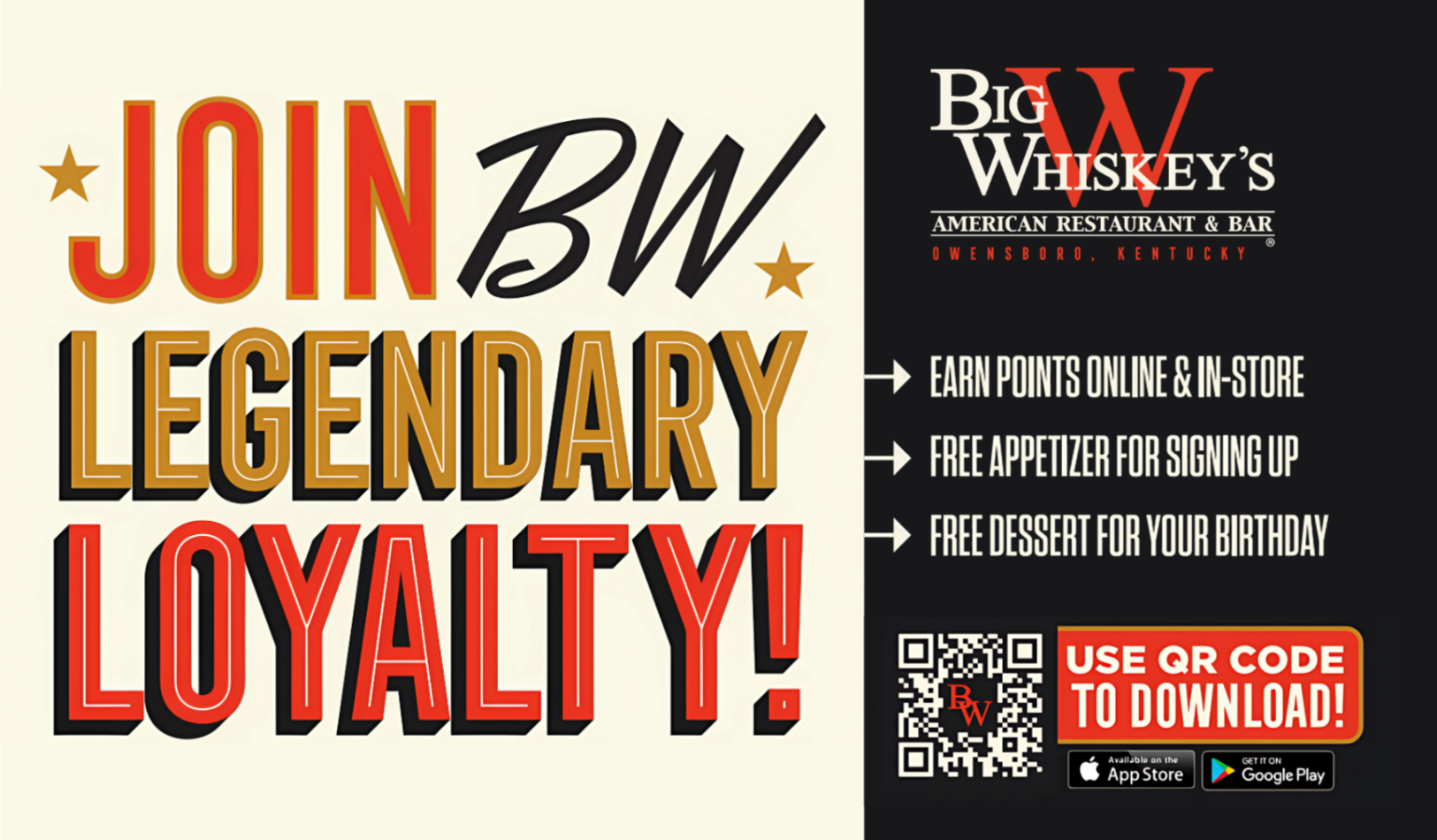Big Whiskey's American Restaurant & Bar, Promotional Cards 2