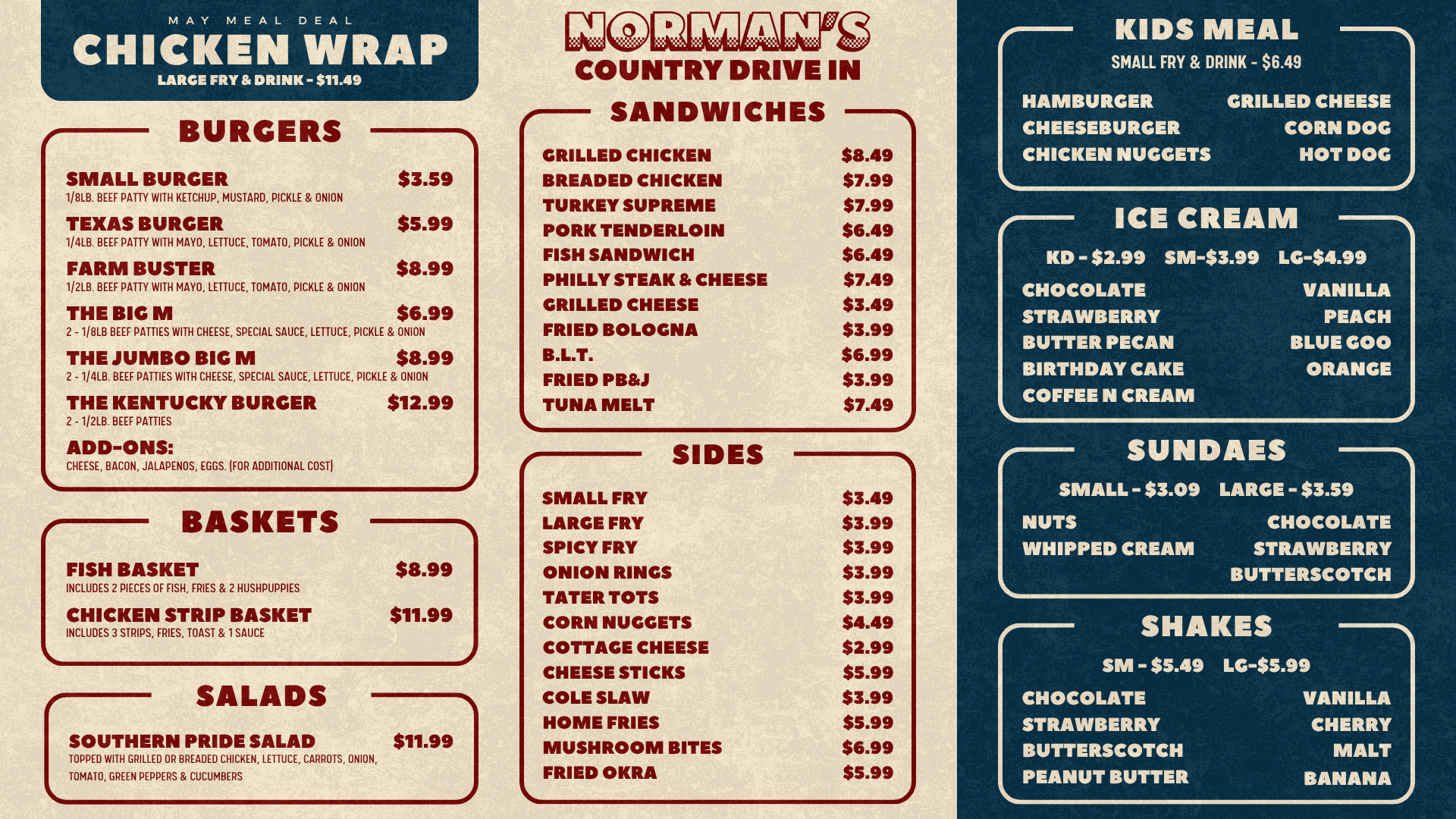 Norman McDonald's Country Drive-In, Menu 1